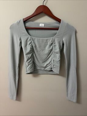 Wilfred Sage Ruched Square-Neck Long Sleeve Crop Top